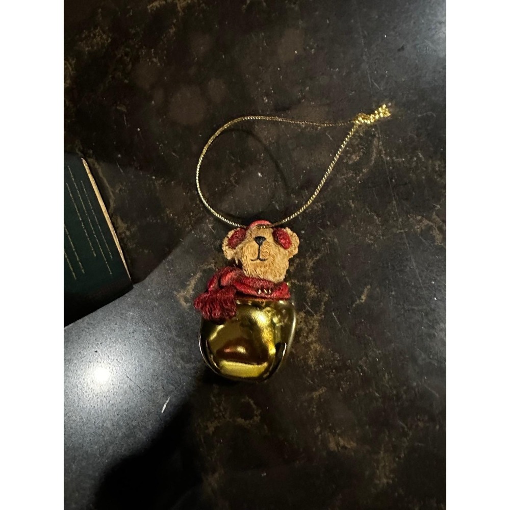 Boyds Bears Bearstone Collection Teddy Bear Gold Jingle Bell Ornament with Box